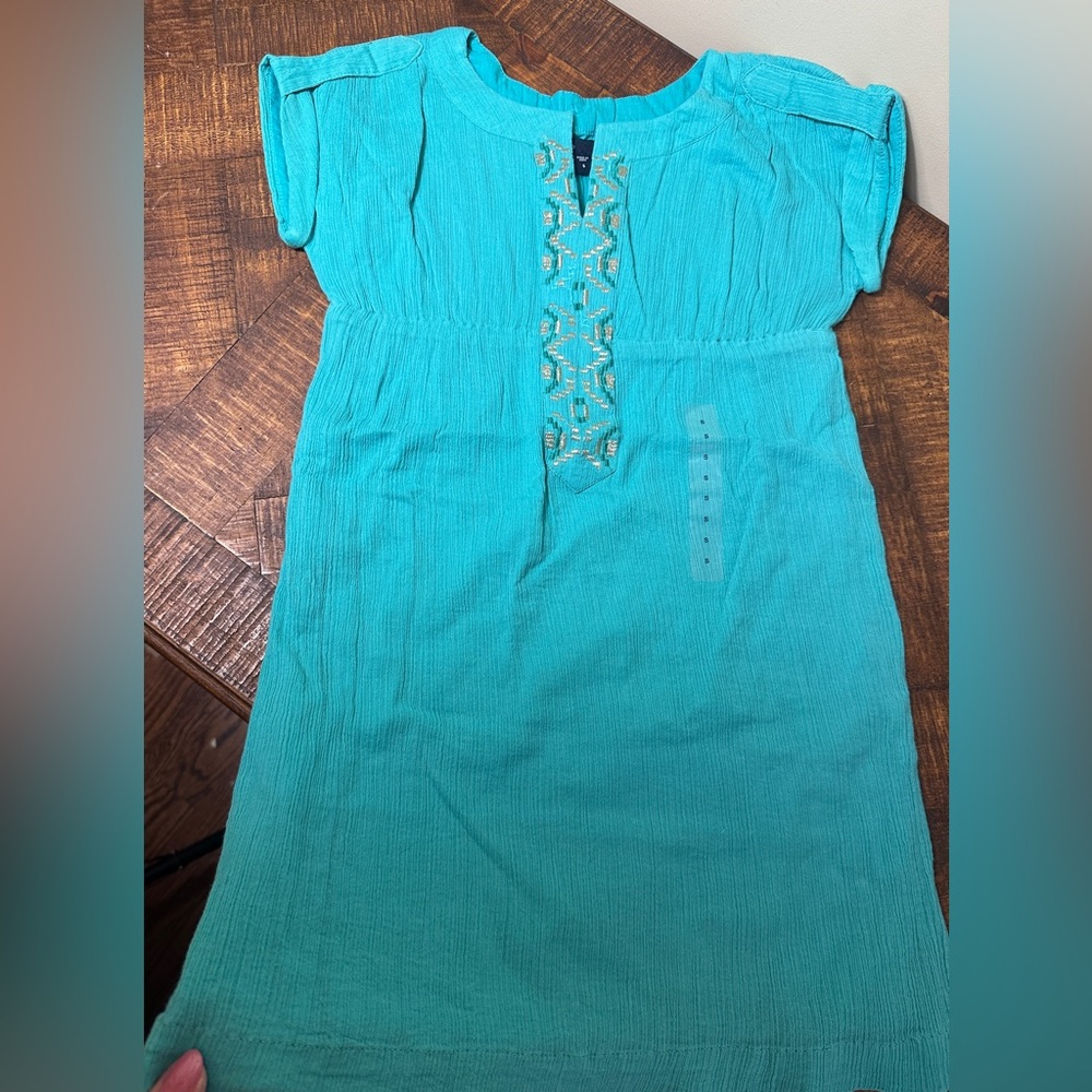 NWT Gap Kids S (6/7) Teal & Gold Embroidered Lined‎ Dress